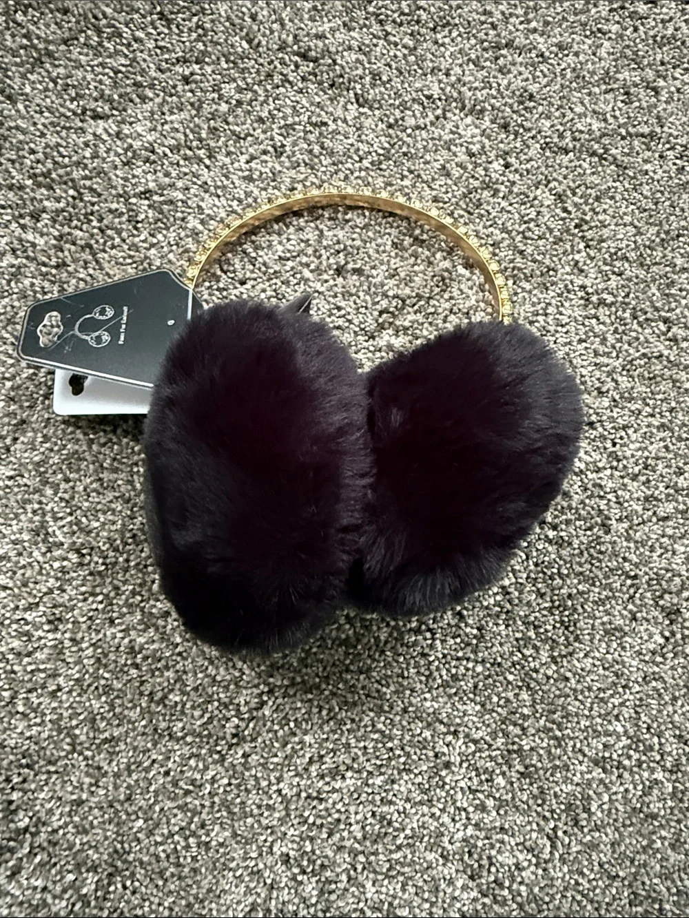 Vince Camuto Gold Crystal Headband with Black Faux Fur Earmuffs